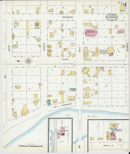 Sanborn Fire Insurance Map from Dundee, Kane County, Illinois (1898), Sheet #0004 - Historic Sanborn Fire Insurance Map Print, vintage old map wall art, antique decor, genealogy gift, Illinois Illinois map