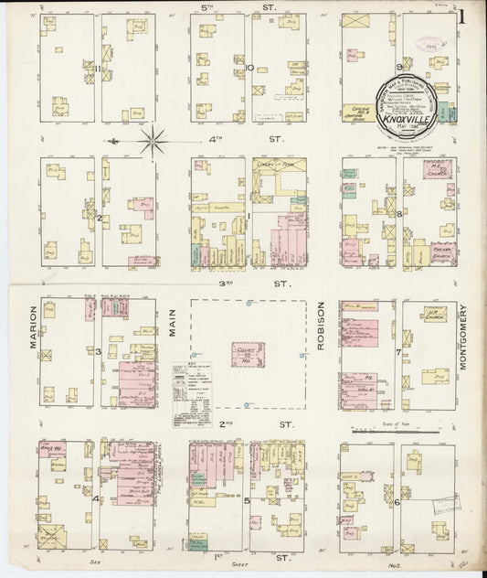 Sanborn Fire Insurance Map from Knoxville, Marion County, Iowa (1886), Sheet #0001 - Historic Sanborn Fire Insurance Map Print, vintage old map wall art