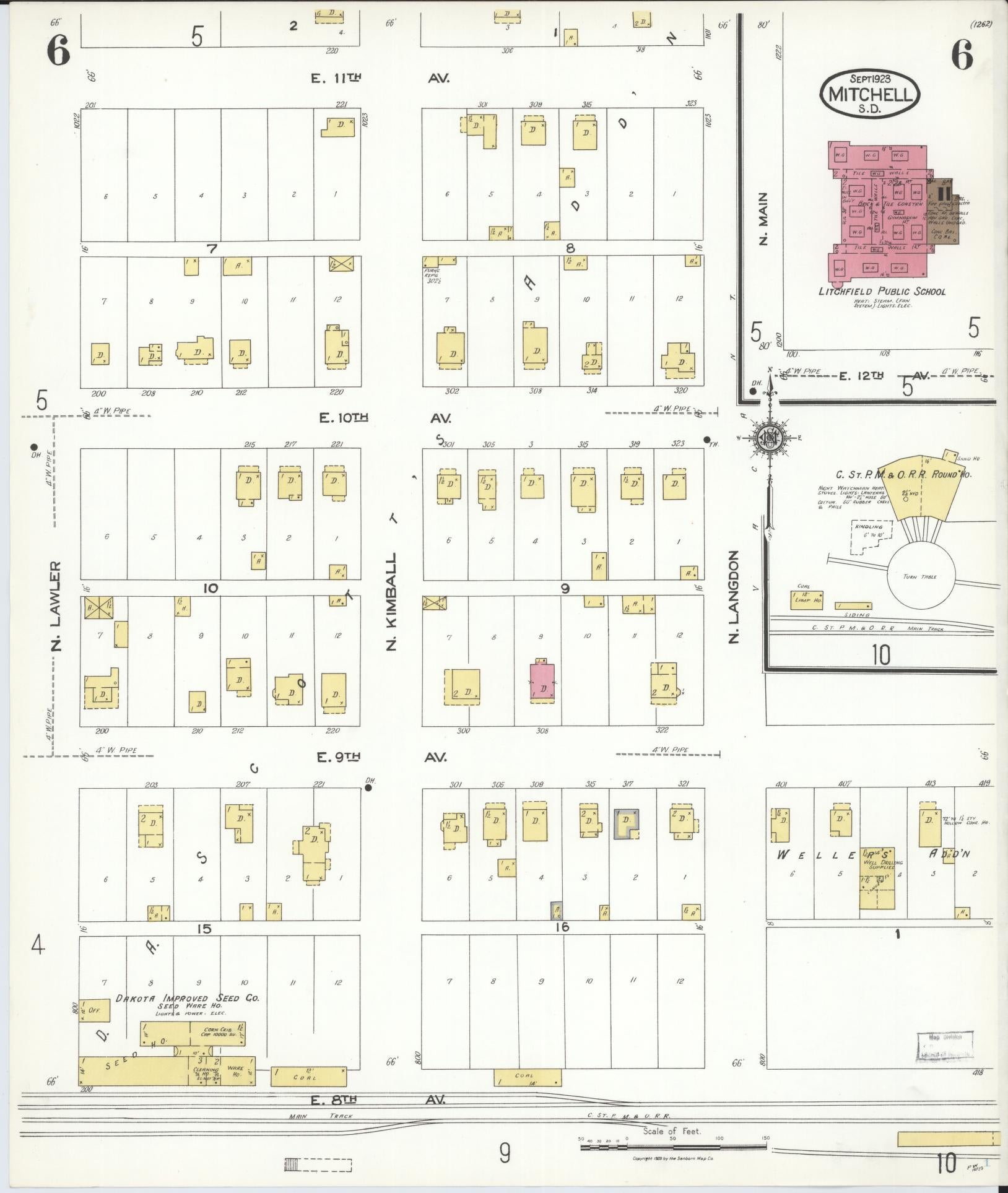 Sanborn Fire Insurance Map from Mitchell, Davison County, South Dakota (1923), Sheet #0006 - Historic Sanborn Fire Insurance Map Print, vintage old map wall art, antique decor, genealogy gift, South Dakota South Dakota map