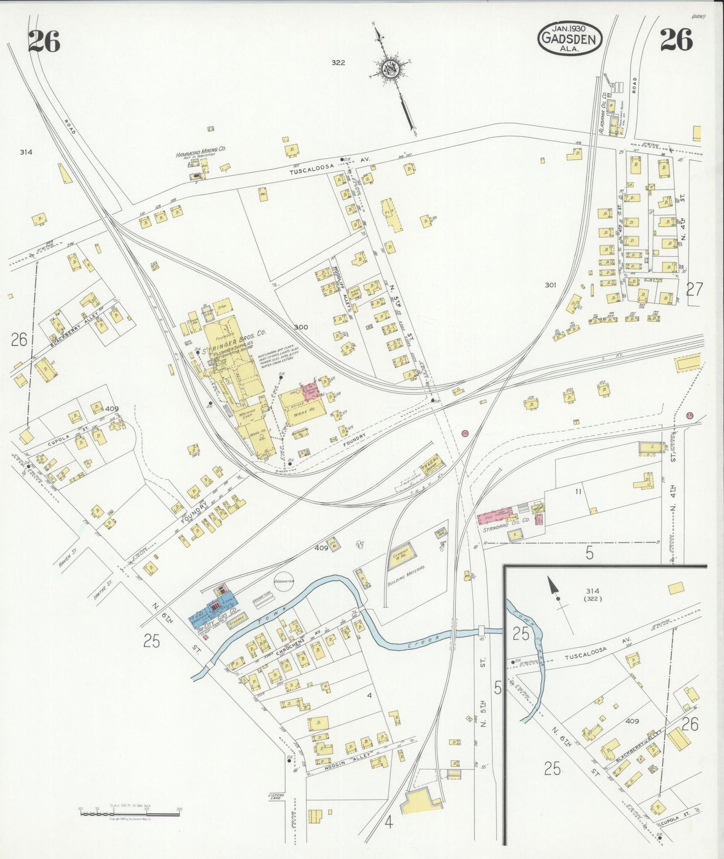 Sanborn Fire Insurance Map from Gadsden, Etowah County, Alabama (1930), Sheet #0026 - Complete Map Set gallery image, historic Sanborn map, vintage wall art, Alabama Alabama