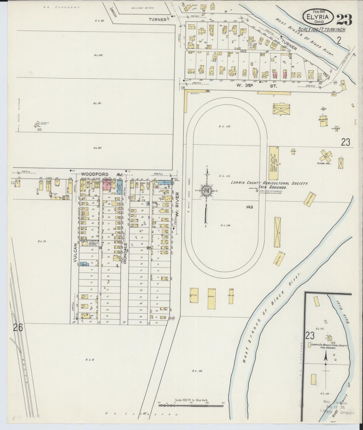Sanborn Fire Insurance Map from Elyria, Lorain County, Ohio (1915), Sheet #0023 - Historic Sanborn Fire Insurance Map Print, vintage old map wall art, antique decor, genealogy gift, Ohio Ohio map