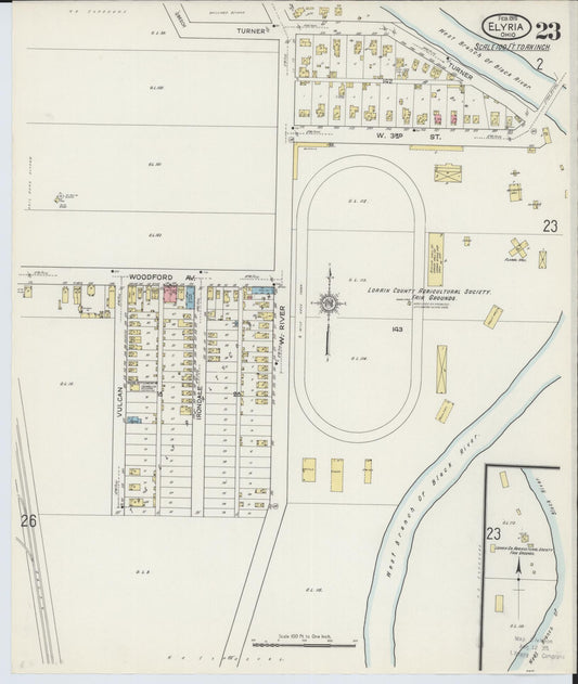 Sanborn Fire Insurance Map from Elyria, Lorain County, Ohio (1915), Sheet #0023 - Historic Sanborn Fire Insurance Map Print, vintage old map wall art, antique decor, genealogy gift, Ohio Ohio map