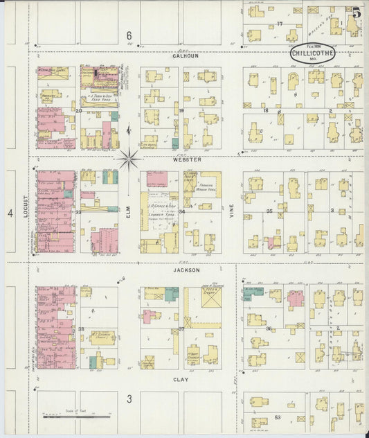 Sanborn Fire Insurance Map from Chillicothe, Livingston County, Missouri (1896), Sheet #0005 - Historic Sanborn Fire Insurance Map Print, vintage old map wall art, antique decor, genealogy gift, Missouri Missouri map