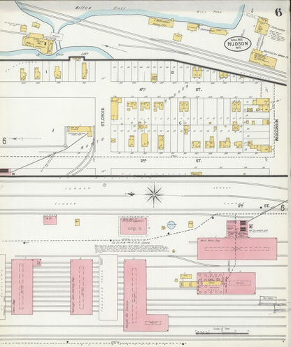 Sanborn Fire Insurance Map from Hudson, St. Croix County, Wisconsin (1900), Sheet #0006 - Historic Sanborn Fire Insurance Map Print, vintage old map wall art, antique decor, genealogy gift, Wisconsin Wisconsin map