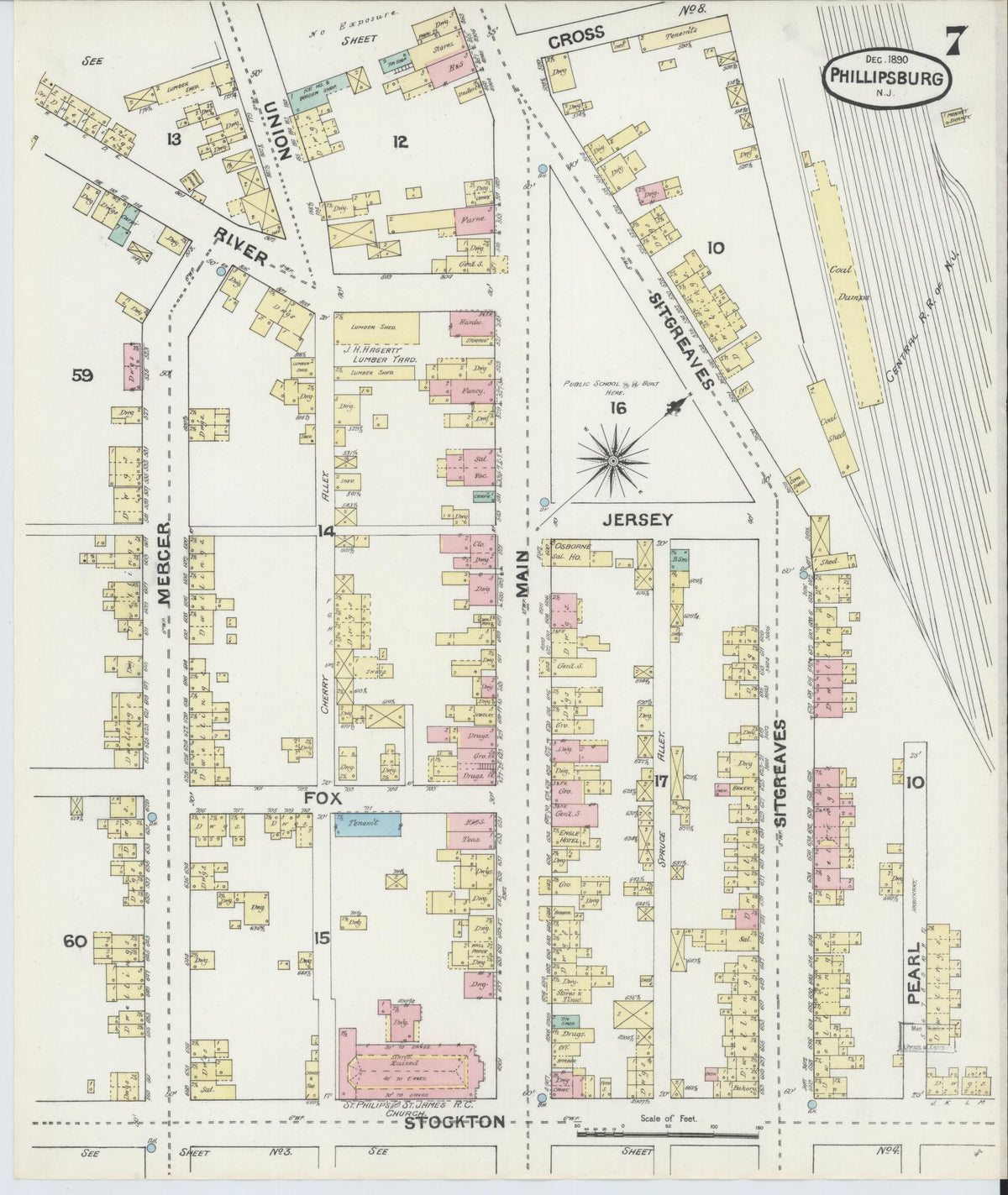 Sanborn Fire Insurance Map from Phillipsburg, Warren County, New Jersey (1890), Sheet #0007 - Complete Map Set gallery image, historic Sanborn map, vintage wall art, New Jersey New Jersey