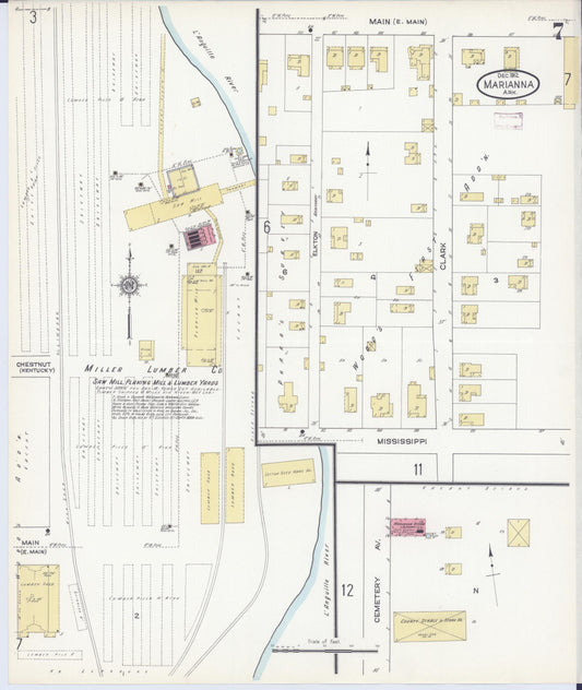 Sanborn Fire Insurance Map from Marianna, Lee County, Arkansas (1912), Sheet #0007 - Historic Sanborn Fire Insurance Map Print, vintage old map wall art, antique decor, genealogy gift, Arkansas Arkansas map