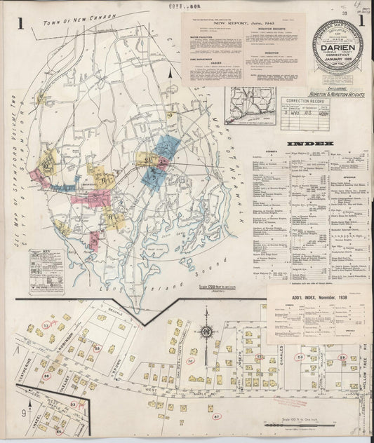 Sanborn Fire Insurance Map from Darien, Fairfield County, Connecticut (1943), Sheet #0001 - Historic Sanborn Fire Insurance Map Print, vintage old map wall art, antique decor, genealogy gift, Connecticut Connecticut map