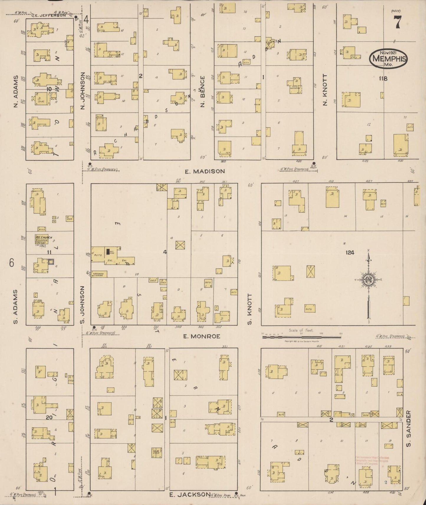 Sanborn Fire Insurance Map from Memphis, Scotland County, Missouri (1921), Sheet #0007 - Complete Map Set gallery image, historic Sanborn map, vintage wall art, Missouri Missouri