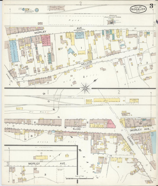 Sanborn Fire Insurance Map from Nogales, Santa Cruz County, Arizona (1893), Sheet #0003 - Historic Sanborn Fire Insurance Map Print, vintage old map wall art, antique decor, genealogy gift, Arizona Arizona map