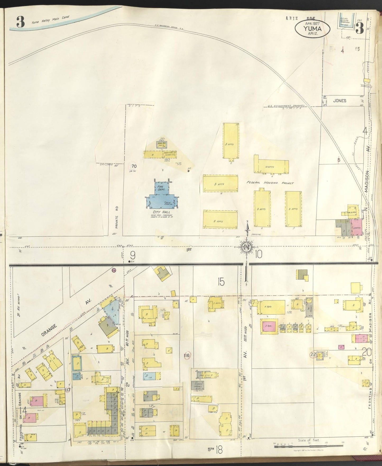 Sanborn Fire Insurance Map from Yuma, Yuma County, Arizona (1948), Sheet #0003 - Complete Map Set gallery image, historic Sanborn map, vintage wall art, Arizona Arizona