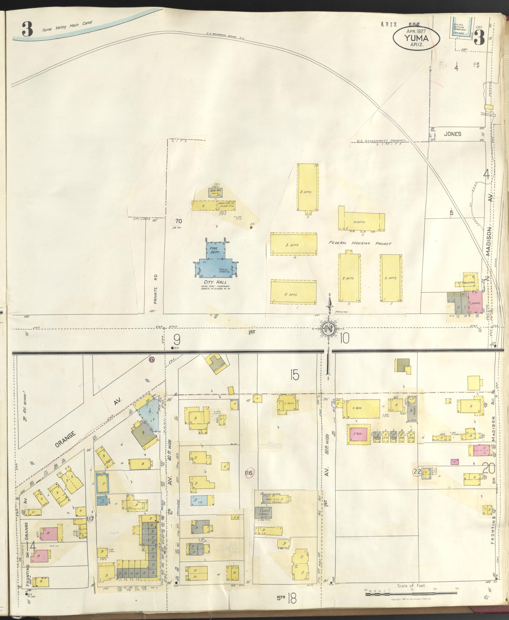 Sanborn Fire Insurance Map from Yuma, Yuma County, Arizona (1948), Sheet #0003 - Complete Map Set gallery image, historic Sanborn map, vintage wall art, Arizona Arizona