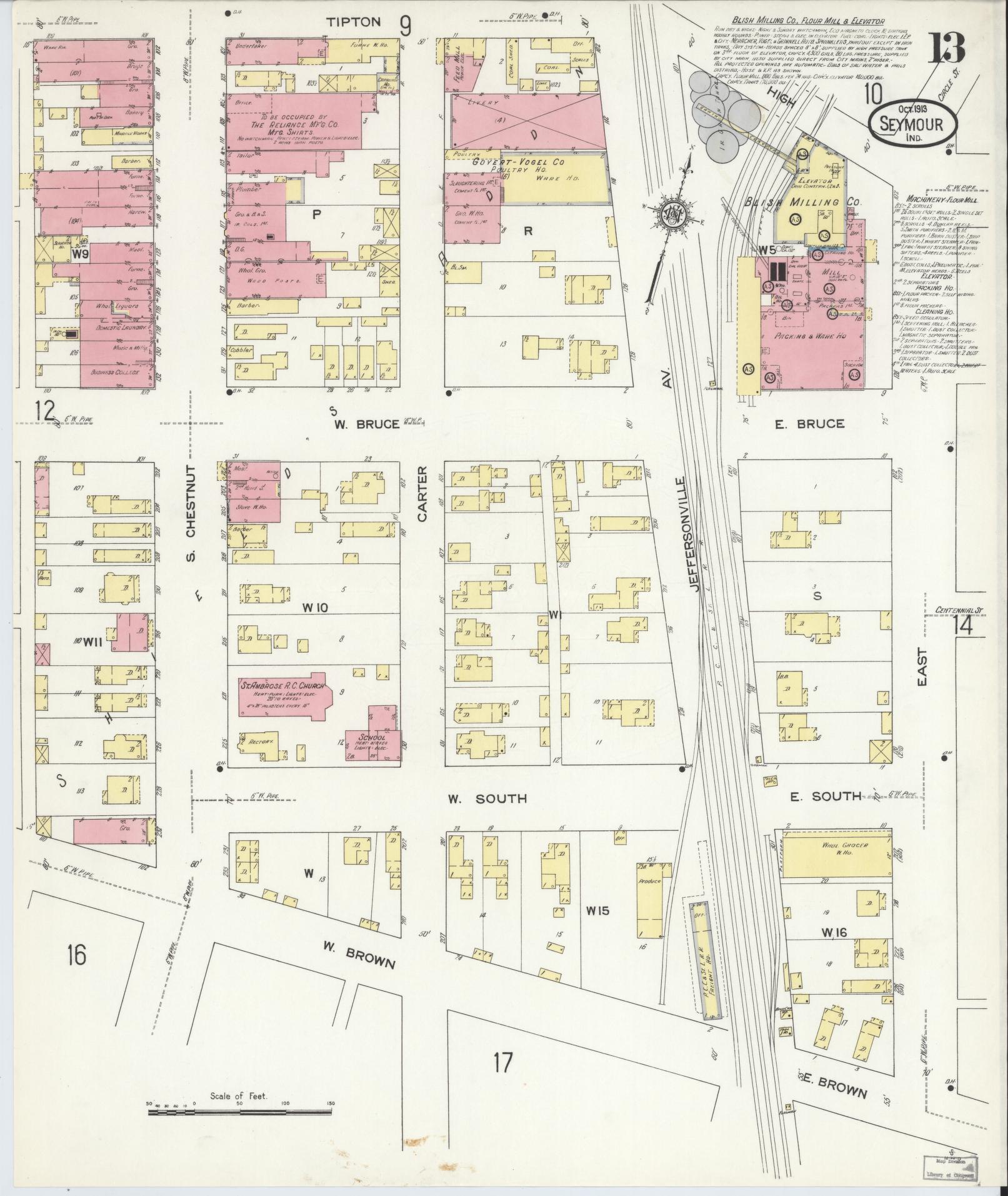 Sanborn Fire Insurance Map from Seymour, Jackson County, Indiana (1913), Sheet #0013 - Complete Map Set gallery image, historic Sanborn map, vintage wall art, Indiana Indiana