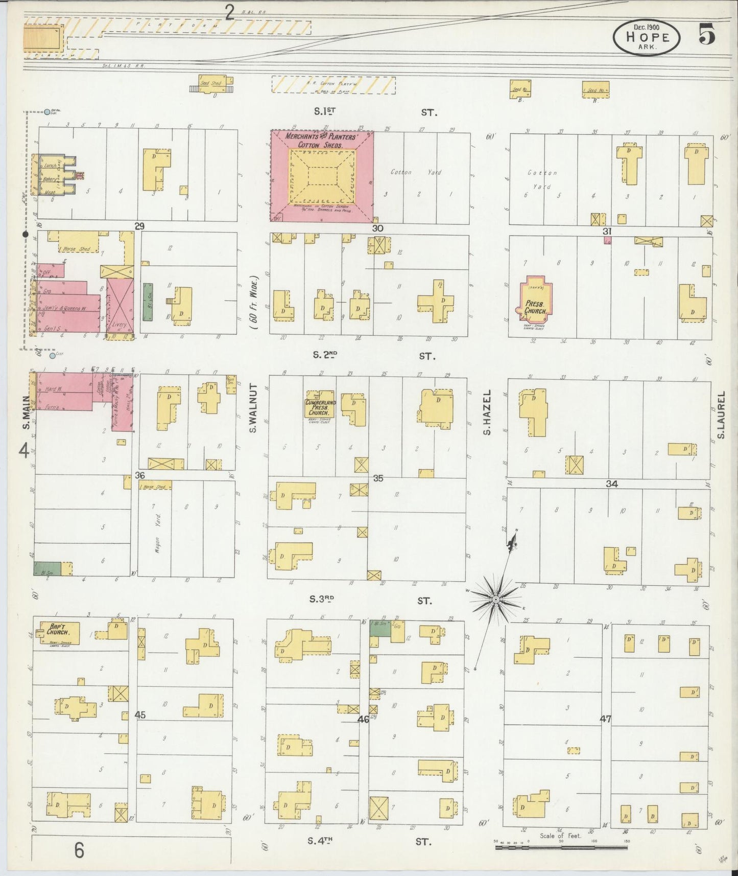 Sanborn Fire Insurance Map from Hope, Hempstead County, Arkansas (1900), Sheet #0005 - Complete Map Set gallery image, historic Sanborn map, vintage wall art, Arkansas Arkansas