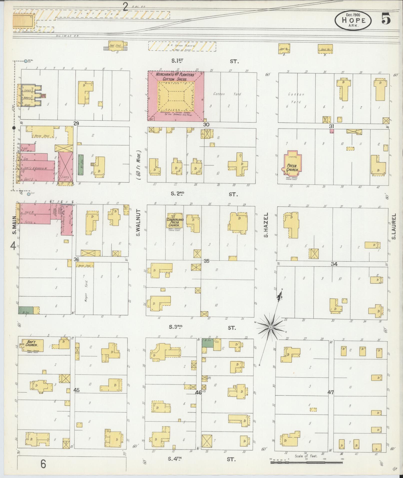 Sanborn Fire Insurance Map from Hope, Hempstead County, Arkansas (1900), Sheet #0005 - Complete Map Set gallery image, historic Sanborn map, vintage wall art, Arkansas Arkansas
