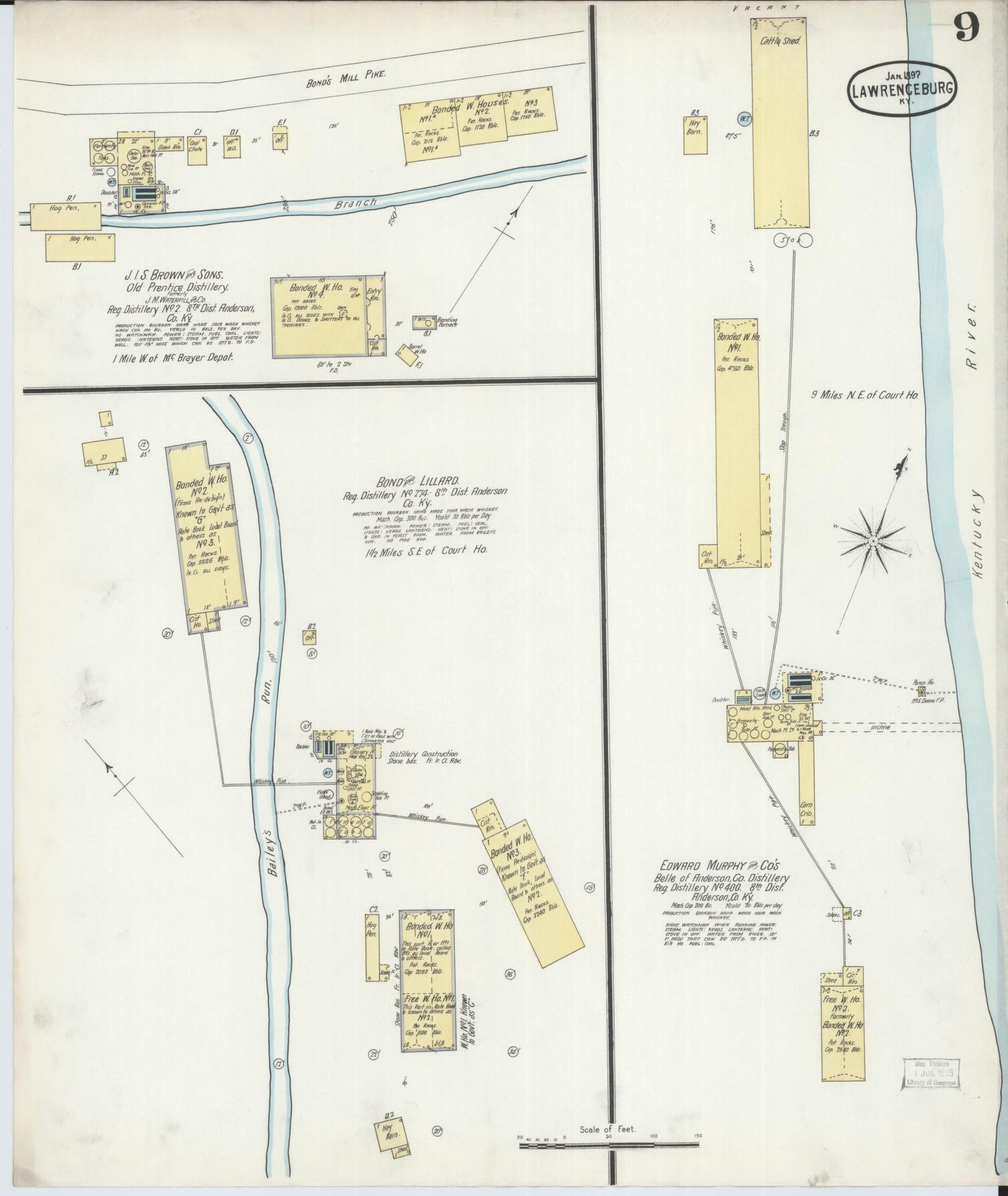 Sanborn Fire Insurance Map from Lawrenceburg, Anderson County, Kentucky (1897), Sheet #0009 - Complete Map Set gallery image, historic Sanborn map, vintage wall art, Kentucky Kentucky