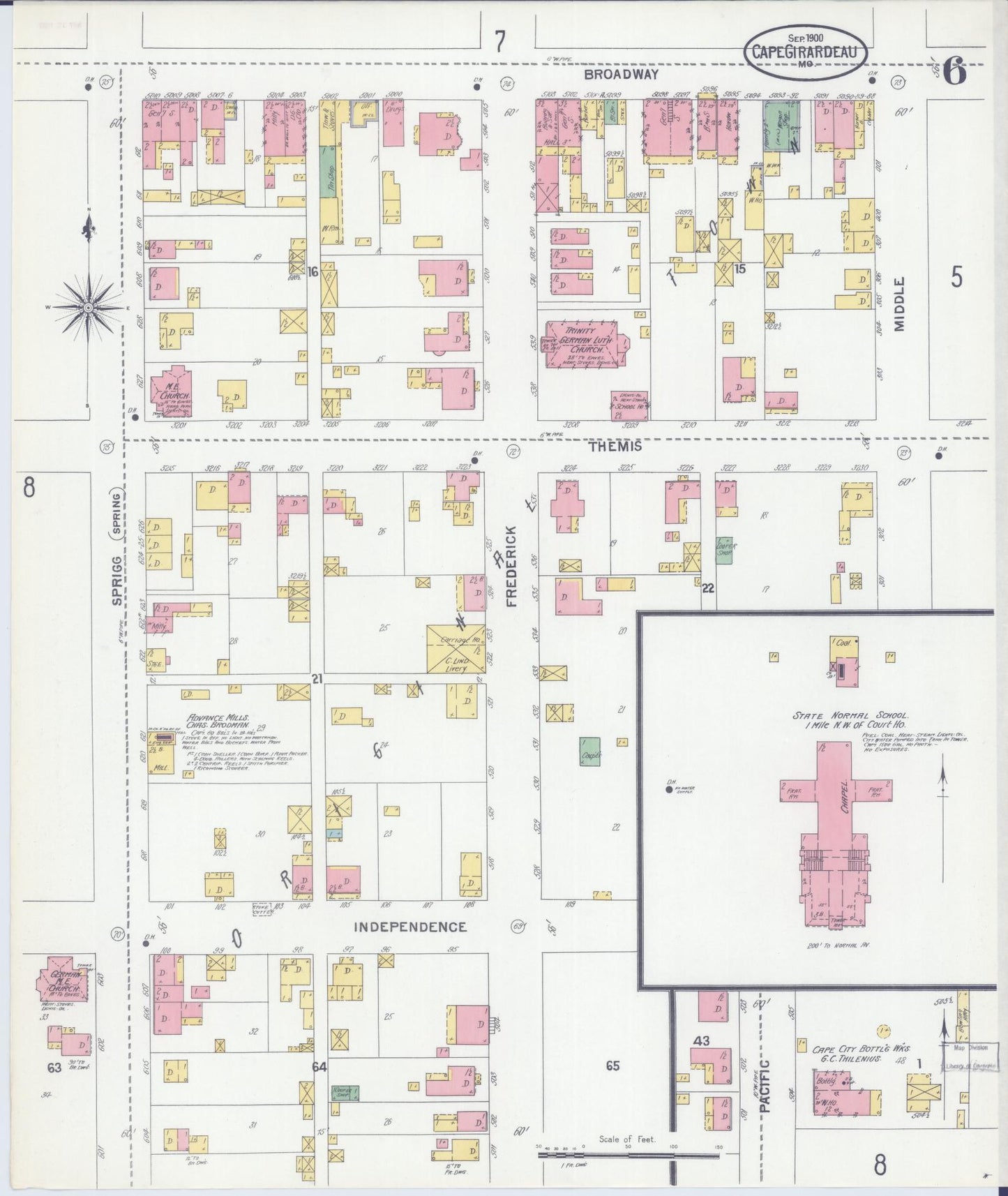 Sanborn Fire Insurance Map from Cape Girardeau, Cape Girardeau County, Missouri (1900), Sheet #0006 - Complete Map Set gallery image, historic Sanborn map, vintage wall art, Missouri Missouri