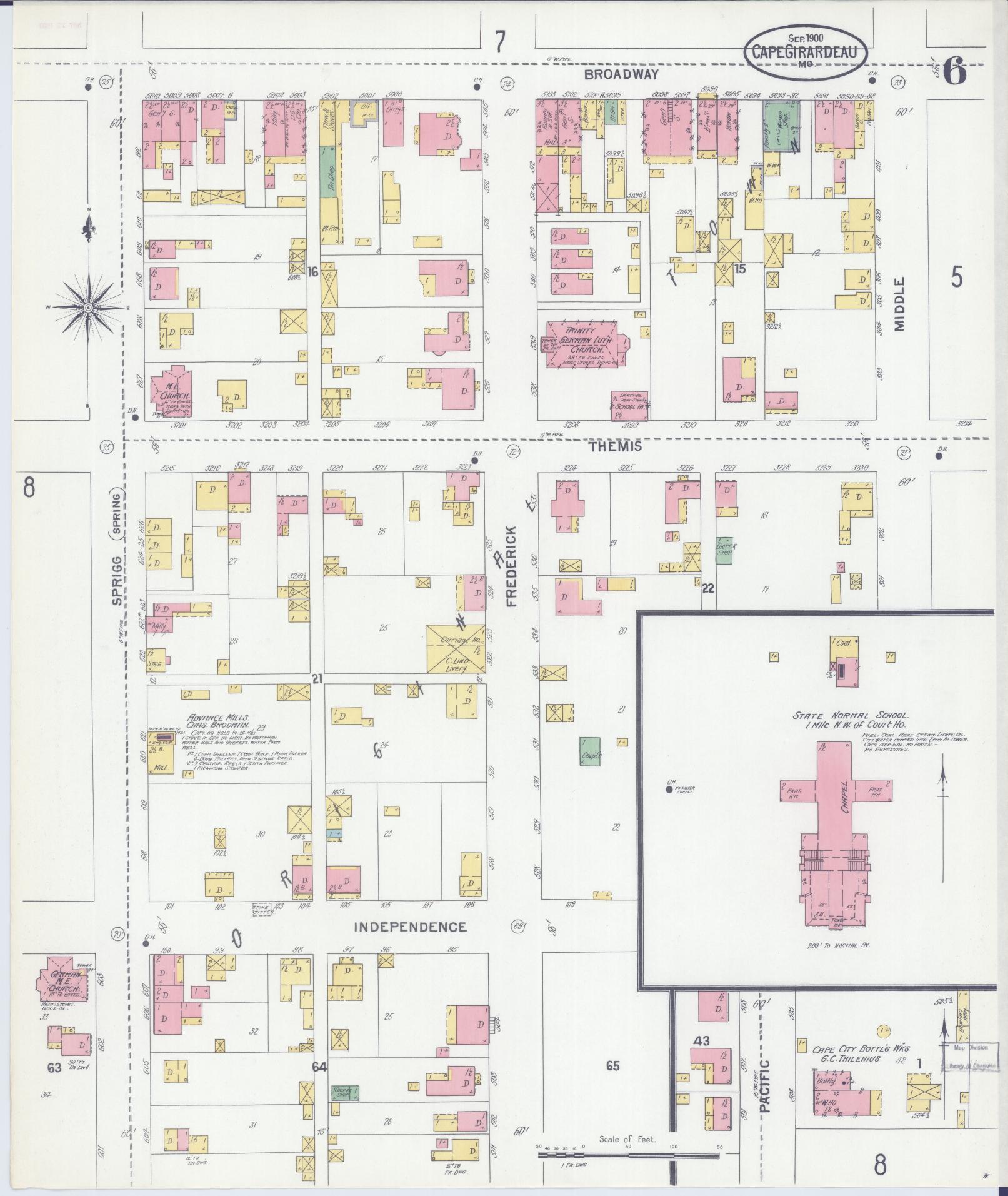 Sanborn Fire Insurance Map from Cape Girardeau, Cape Girardeau County, Missouri (1900), Sheet #0006 - Complete Map Set gallery image, historic Sanborn map, vintage wall art, Missouri Missouri