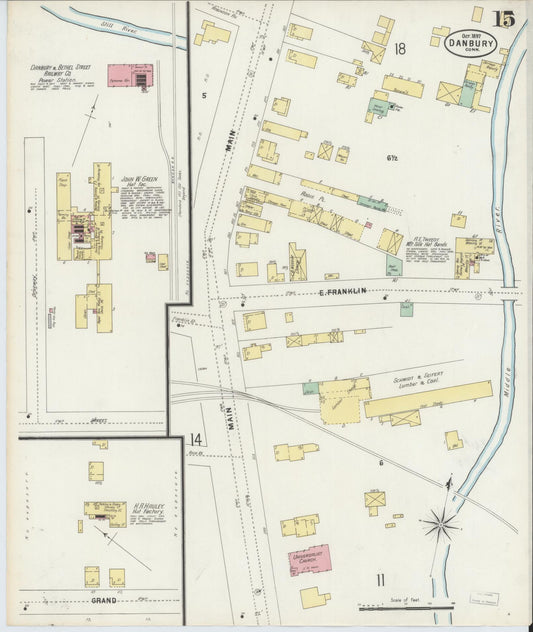 Sanborn Fire Insurance Map from Danbury, Fairfield County, Connecticut (1897), Sheet #0015 - Historic Sanborn Fire Insurance Map Print, vintage old map wall art, antique decor, genealogy gift, Connecticut Connecticut map