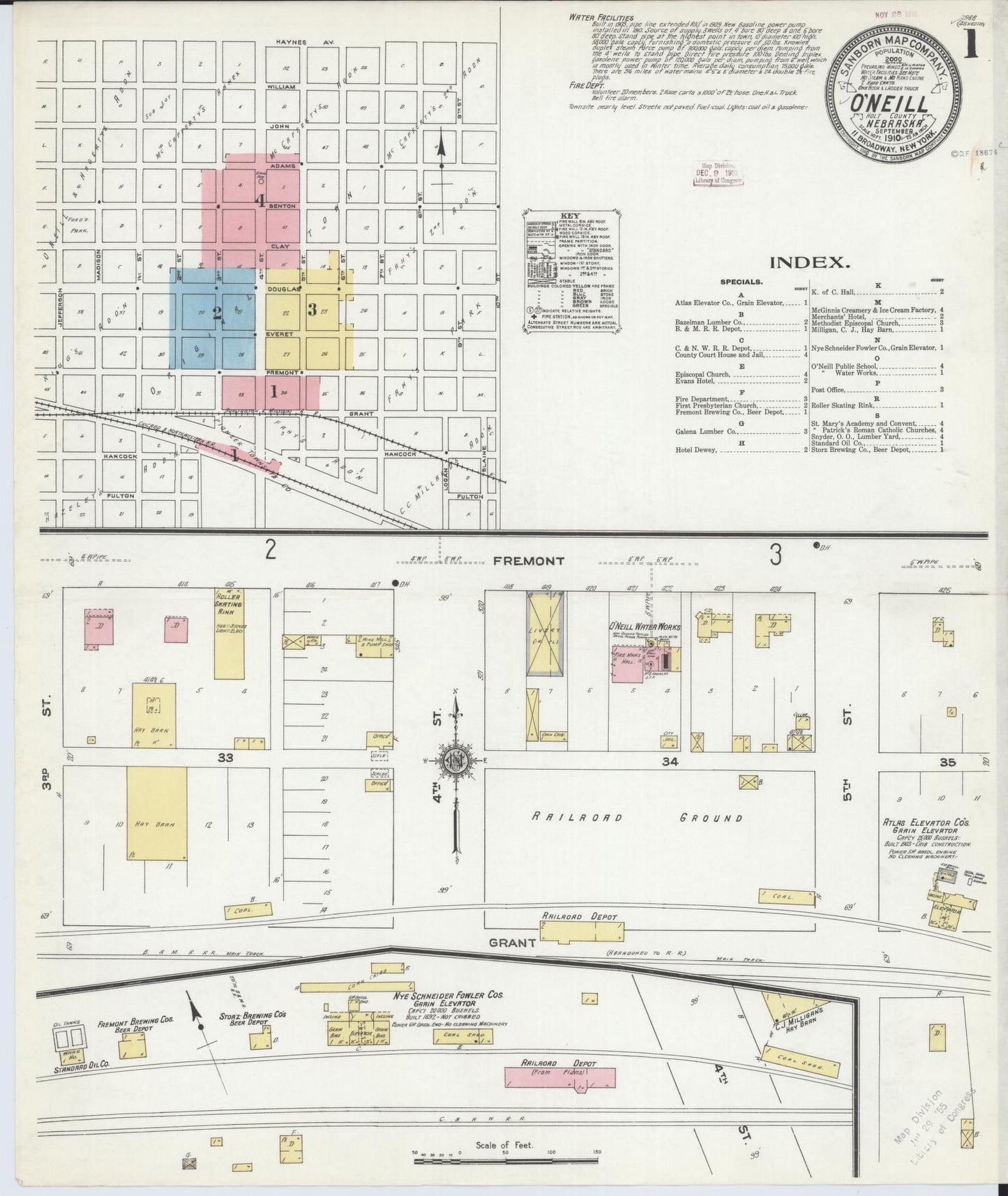 Sanborn Fire Insurance Map from O'Neill, Holt County, Nebraska (1910), Sheet #0001 - Complete Map Set gallery image, historic Sanborn map, vintage wall art, Nebraska Nebraska