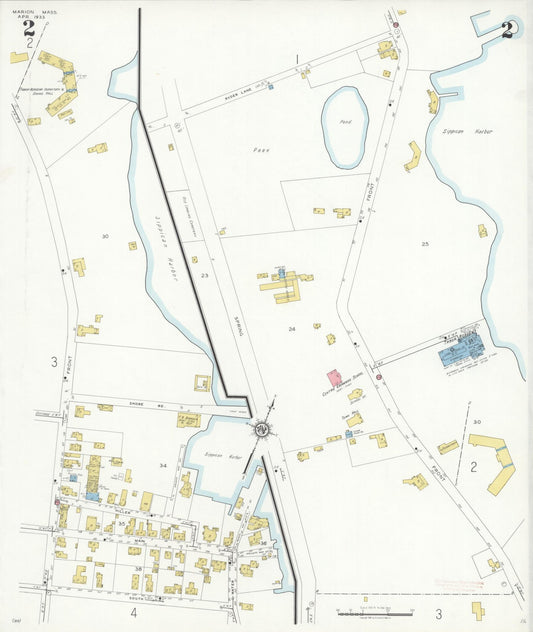 Sanborn Fire Insurance Map from Marion, Plymouth County, Massachusetts (1933), Sheet #0002 - Historic Sanborn Fire Insurance Map Print, vintage old map wall art, antique decor, genealogy gift, Massachusetts Massachusetts map