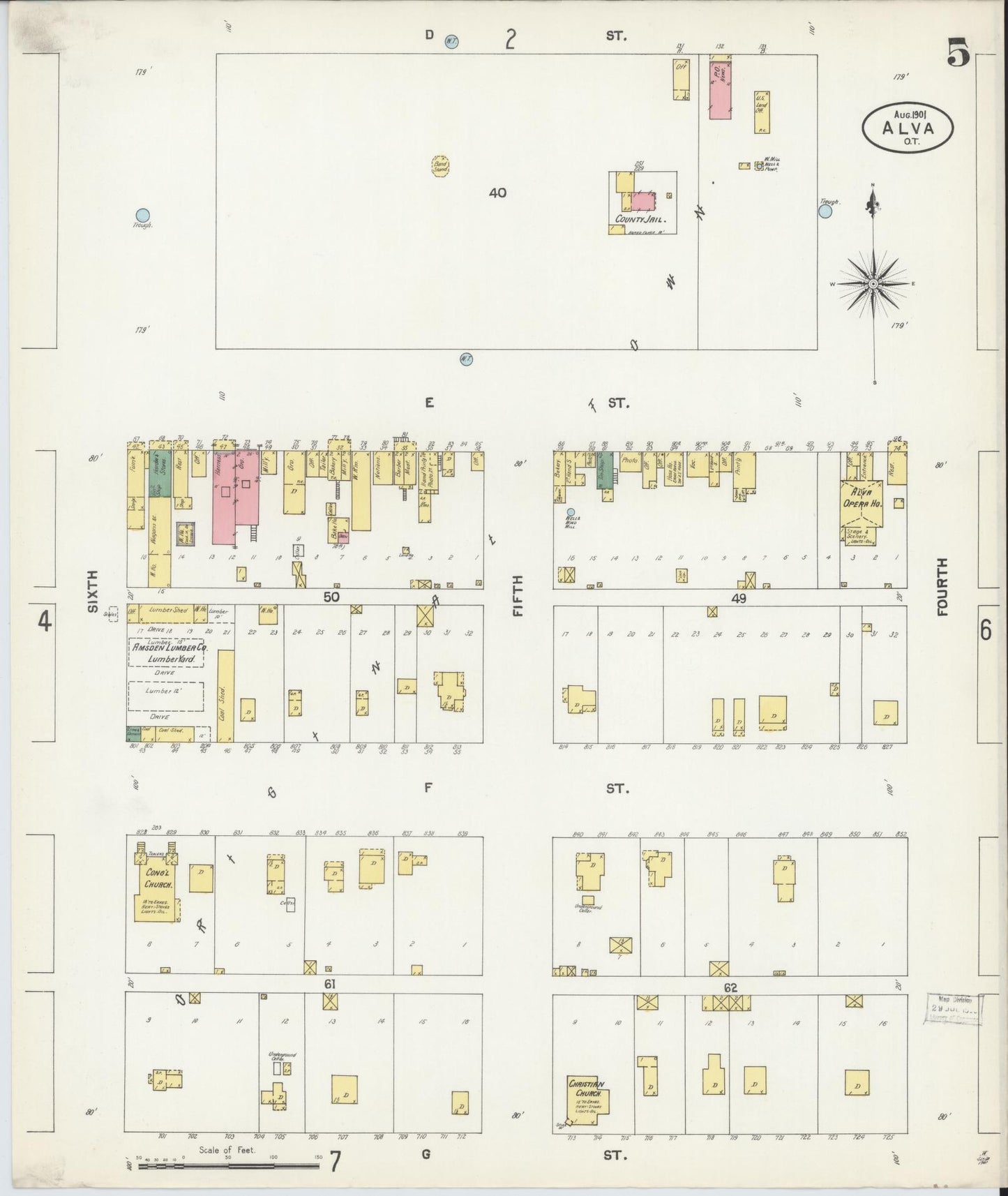 Sanborn Fire Insurance Map from Alva, Woods County, Oklahoma (1901), Sheet #0005 - Complete Map Set gallery image, historic Sanborn map, vintage wall art, Oklahoma Oklahoma