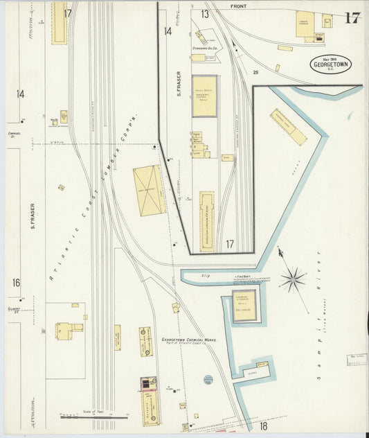 Sanborn Fire Insurance Map from Georgetown, Georgetown County, South Carolina (1908), Sheet #0017 - Historic Sanborn Fire Insurance Map Print, vintage old map wall art, antique decor, genealogy gift, South Carolina South Carolina map