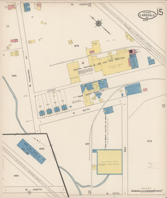 Sanborn Fire Insurance Map from Lansdale, Montgomery County, Pennsylvania (1922), Sheet #0015 - Historic Sanborn Fire Insurance Map Print, vintage old map wall art, antique decor, genealogy gift, Pennsylvania Pennsylvania map