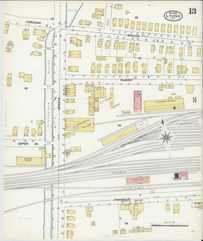Sanborn Fire Insurance Map from Lyons, Wayne County, New York (1904), Sheet #0013 - Complete Map Set gallery image, historic Sanborn map, vintage wall art, New York New York