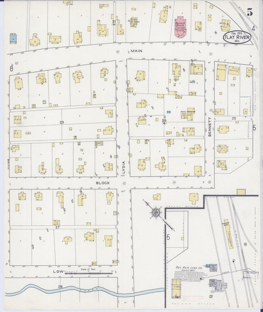 Sanborn Fire Insurance Map from Flat River, Saint Francois County, Missouri (1915), Sheet #0005 - Historic Sanborn Fire Insurance Map Print, vintage old map wall art, antique decor, genealogy gift, Missouri Missouri map