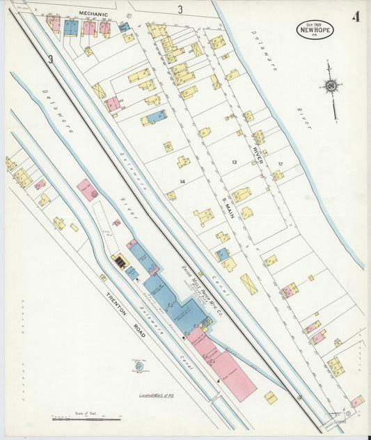 Sanborn Fire Insurance Map from New Hope, Bucks County, Pennsylvania (1909), Sheet #0004 - Historic Sanborn Fire Insurance Map Print, vintage old map wall art, antique decor, genealogy gift, Pennsylvania Pennsylvania map
