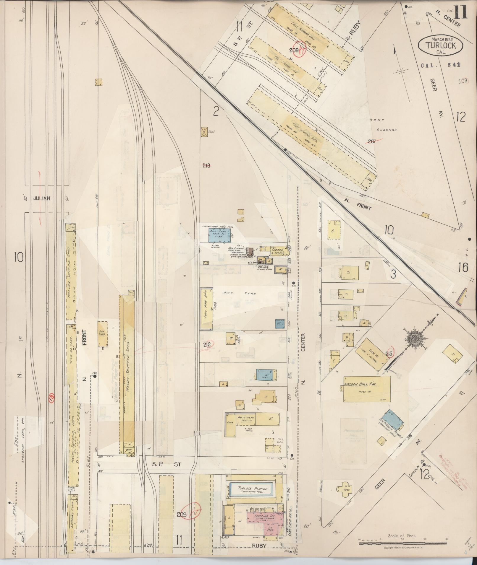 Sanborn Fire Insurance Map from Turlock, Stanislaus County, California (1943), Sheet #0011 - Complete Map Set gallery image, historic Sanborn map, vintage wall art, California California