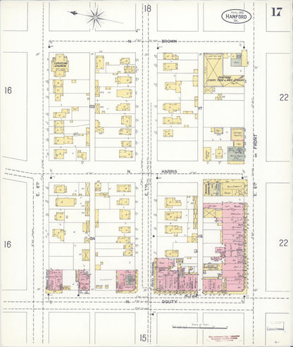 Sanborn Fire Insurance Map from Hanford, Kings County, California (1905), Sheet #0017 - Complete Map Set gallery image, historic Sanborn map, vintage wall art, California California