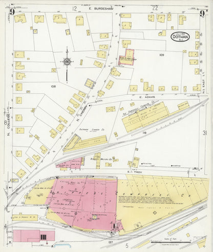 Sanborn Fire Insurance Map from Dothan, Houston County, Alabama (1924), Sheet #0009 - Complete Map Set gallery image, historic Sanborn map, vintage wall art, Alabama Alabama