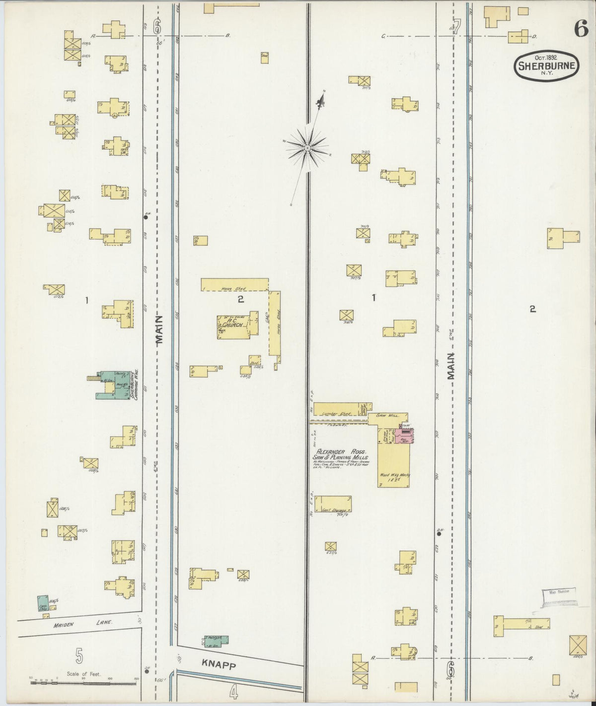 Sanborn Fire Insurance Map from Sherburne, Chenango County, New York (1892), Sheet #0006 - Complete Map Set gallery image, historic Sanborn map, vintage wall art, New York New York