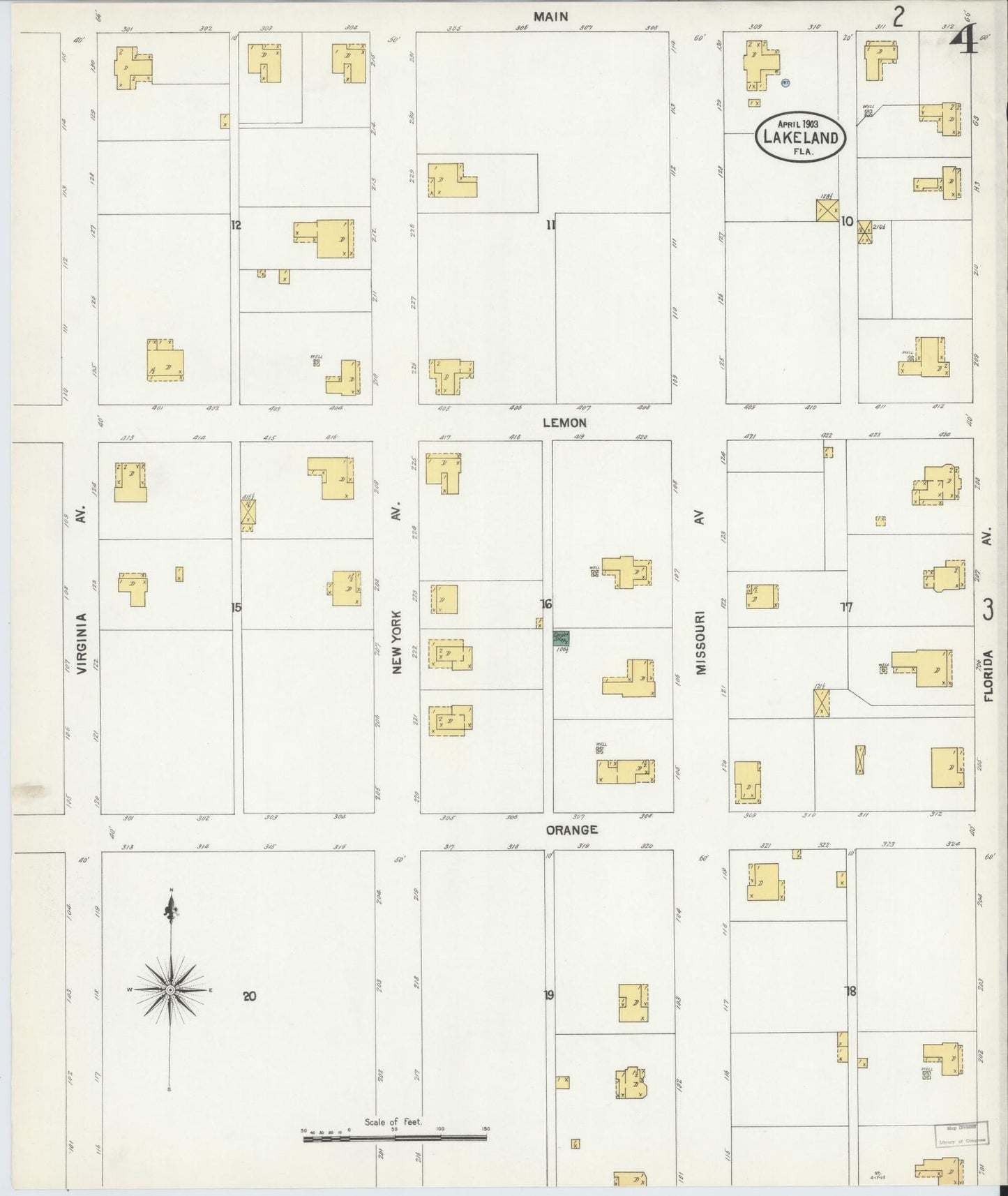 Sanborn Fire Insurance Map from Lakeland, Polk County, Florida (1903), Sheet #0003 - Complete Map Set gallery image, historic Sanborn map, vintage wall art, Florida Florida