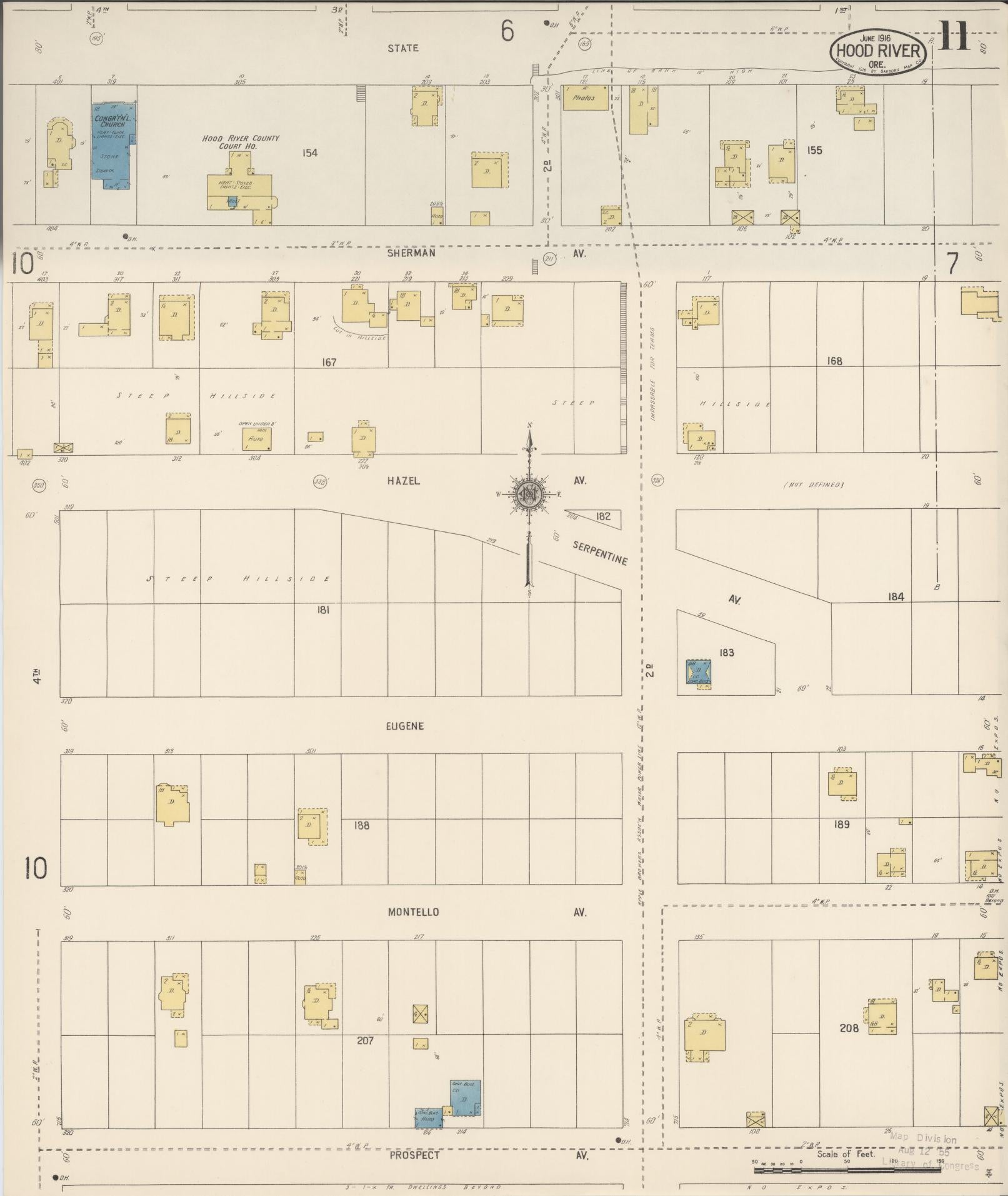 Sanborn Fire Insurance Map from Hood River, Hood River County, Oregon (1916), Sheet #0011 - Historic Sanborn Fire Insurance Map Print, vintage old map wall art, antique decor, genealogy gift, Oregon Oregon map