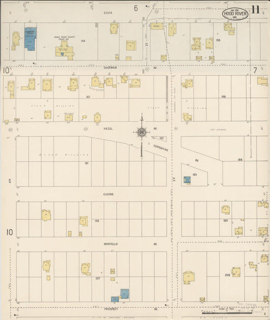 Sanborn Fire Insurance Map from Hood River, Hood River County, Oregon (1916), Sheet #0011 - Historic Sanborn Fire Insurance Map Print, vintage old map wall art, antique decor, genealogy gift, Oregon Oregon map