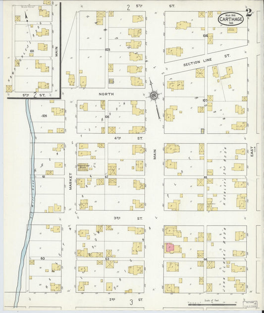 Sanborn Fire Insurance Map from Carthage, Rush County, Indiana (1916), Sheet #0002 - Historic Sanborn Fire Insurance Map Print, vintage old map wall art, antique decor, genealogy gift, Indiana Indiana map