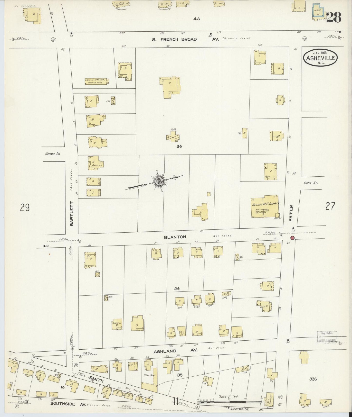 Sanborn Fire Insurance Map from Asheville, Buncombe County, North Carolina (1913), Sheet #0028 - Complete Map Set gallery image, historic Sanborn map, vintage wall art, North Carolina North Carolina