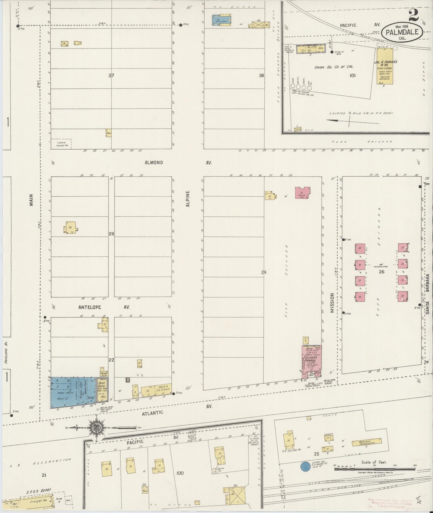 Sanborn Fire Insurance Map from Palmdale, Los Angeles County, California (1918), Sheet #0002 - Complete Map Set gallery image, historic Sanborn map, vintage wall art, California California