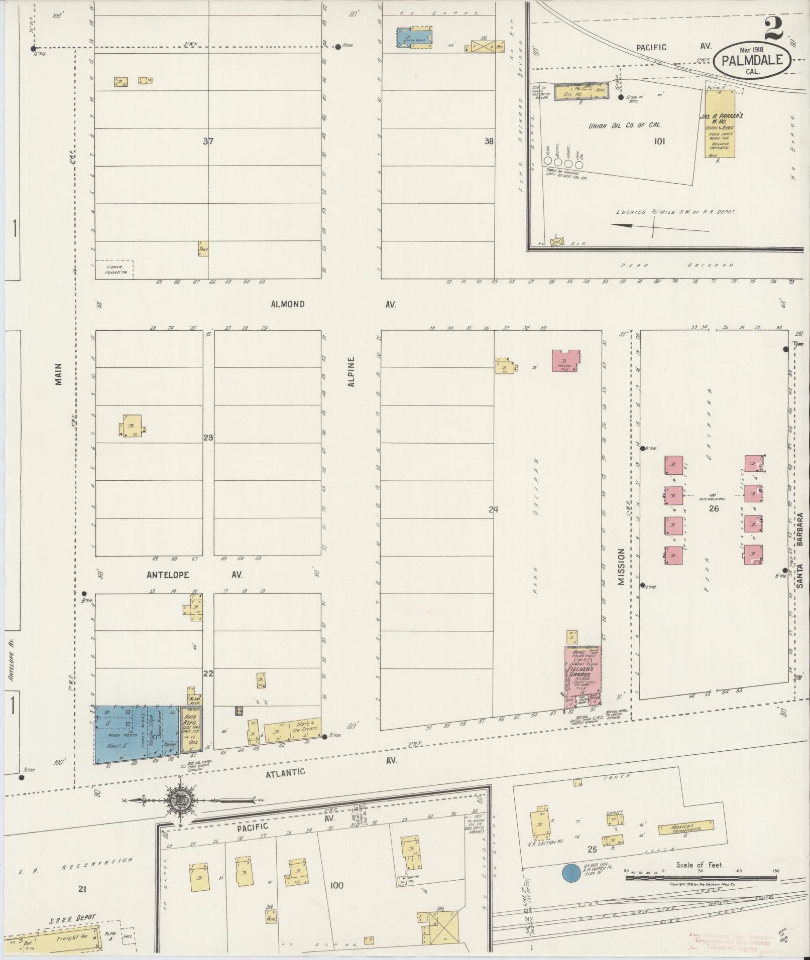 Sanborn Fire Insurance Map from Palmdale, Los Angeles County, California (1918), Sheet #0002 - Complete Map Set gallery image, historic Sanborn map, vintage wall art, California California