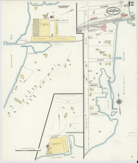 Sanborn Fire Insurance Map from Greenport, Suffolk County, New York (1909), Sheet #0012 - Historic Sanborn Fire Insurance Map Print, vintage old map wall art, antique decor, genealogy gift, New York New York map
