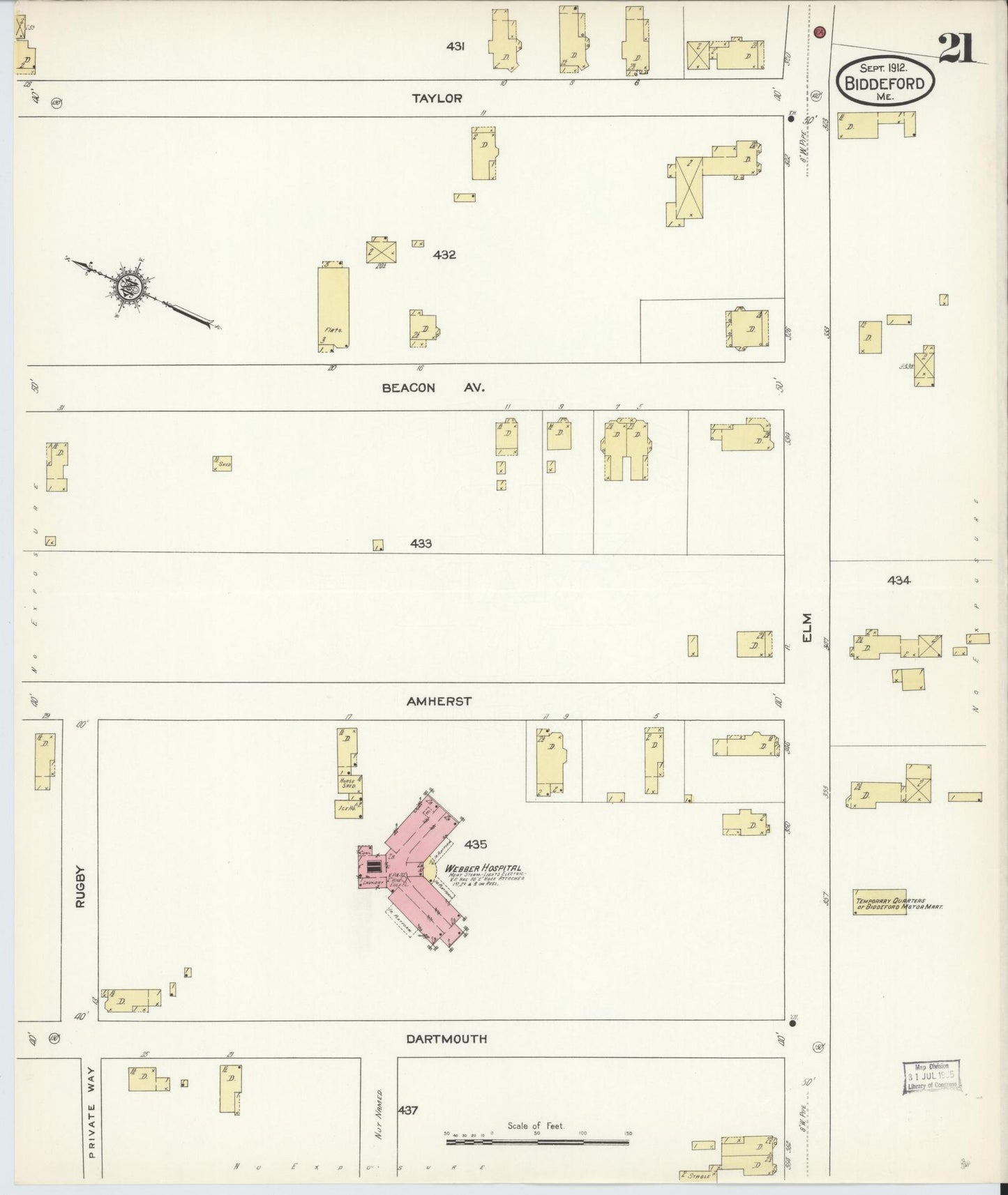 Sanborn Fire Insurance Map from Biddeford, York County, Maine (1912), Sheet #0021 - Complete Map Set gallery image, historic Sanborn map, vintage wall art, Maine Maine