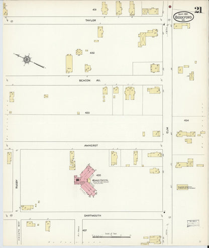 Sanborn Fire Insurance Map from Biddeford, York County, Maine (1912), Sheet #0021 - Complete Map Set gallery image, historic Sanborn map, vintage wall art, Maine Maine