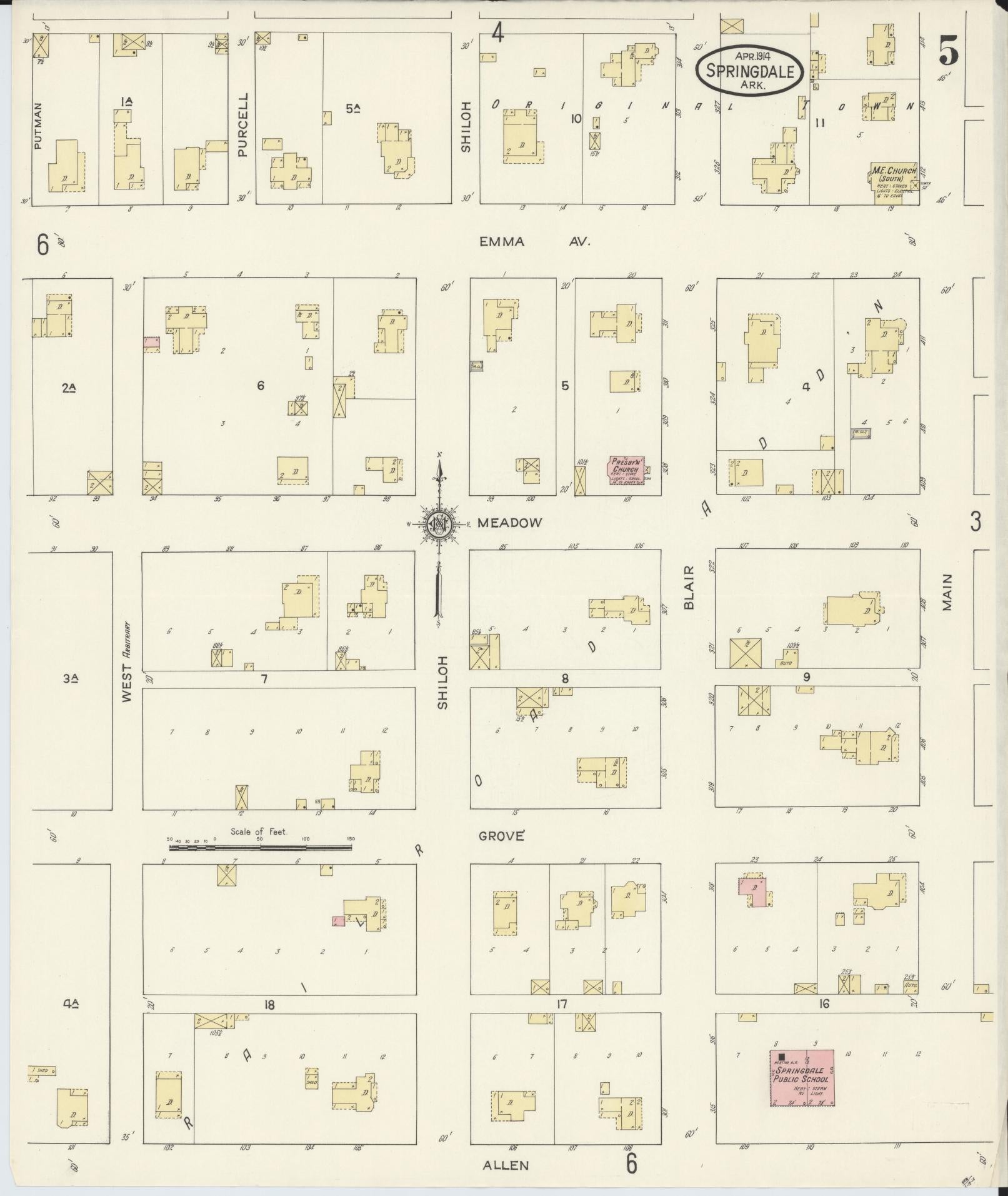 Sanborn Fire Insurance Map from Springdale, Washington County, Arkansas (1914), Sheet #0005 - Complete Map Set gallery image, historic Sanborn map, vintage wall art, Arkansas Arkansas