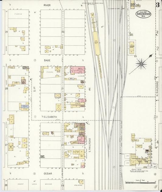 Sanborn Fire Insurance Map from Green River, Sweetwater County, Wyoming (1907), Sheet #0006 - Historic Sanborn Fire Insurance Map Print, vintage old map wall art, antique decor, genealogy gift, Wyoming Wyoming map