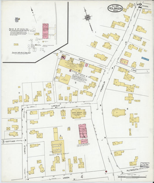 Sanborn Fire Insurance Map from Holbrook, Norfolk County, Massachusetts (1919), Sheet #0002 - Historic Sanborn Fire Insurance Map Print, vintage old map wall art, antique decor, genealogy gift, Massachusetts Massachusetts map