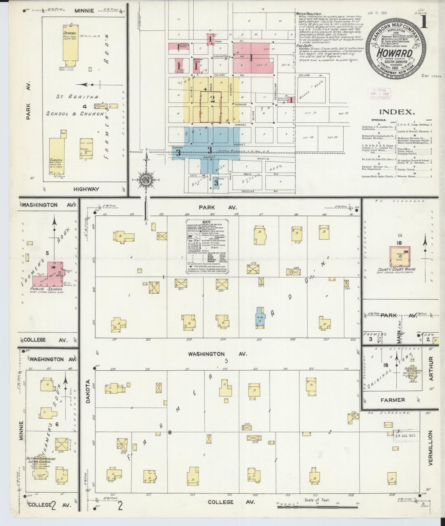 Sanborn Fire Insurance Map from Howard, Miner County, South Dakota (1911), Sheet #0001 - Complete Map Set gallery image, historic Sanborn map, vintage wall art, South Dakota South Dakota