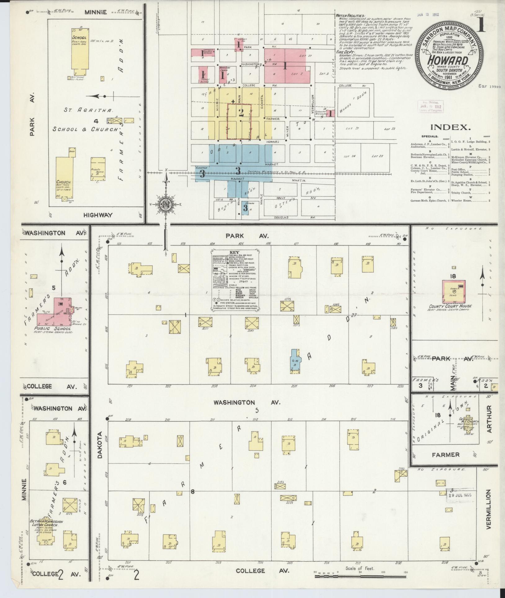 Sanborn Fire Insurance Map from Howard, Miner County, South Dakota (1911), Sheet #0001 - Complete Map Set gallery image, historic Sanborn map, vintage wall art, South Dakota South Dakota