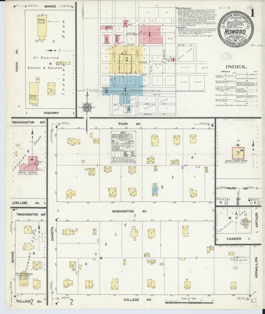 Sanborn Fire Insurance Map from Howard, Miner County, South Dakota (1911), Sheet #0001 - Complete Map Set gallery image, historic Sanborn map, vintage wall art, South Dakota South Dakota